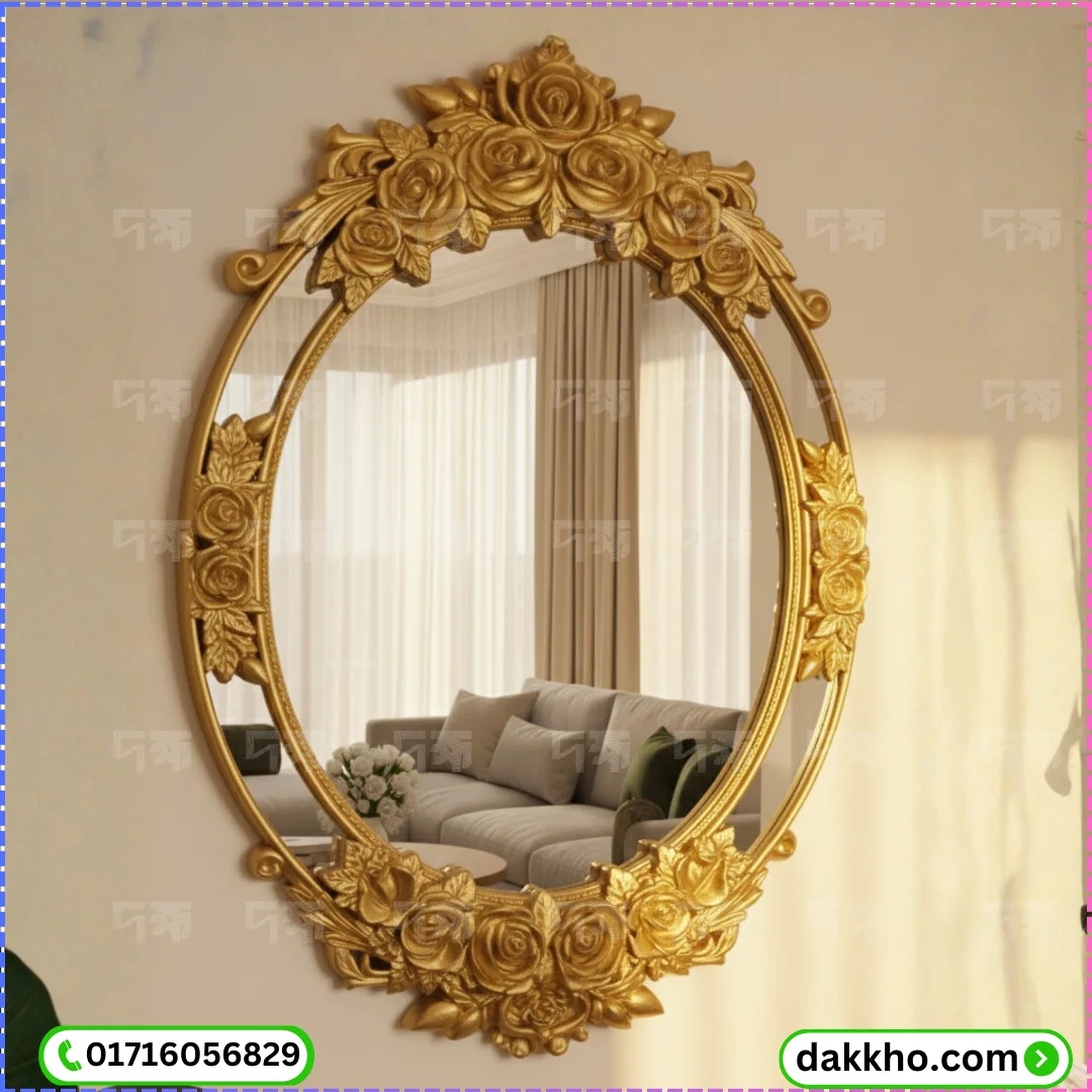 Royal Bloom Oval Gold Luxury Wall Mirror