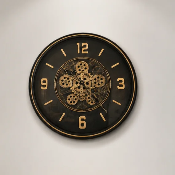 Modern Mechanical Gear Clock for Home Office | Vintage Black