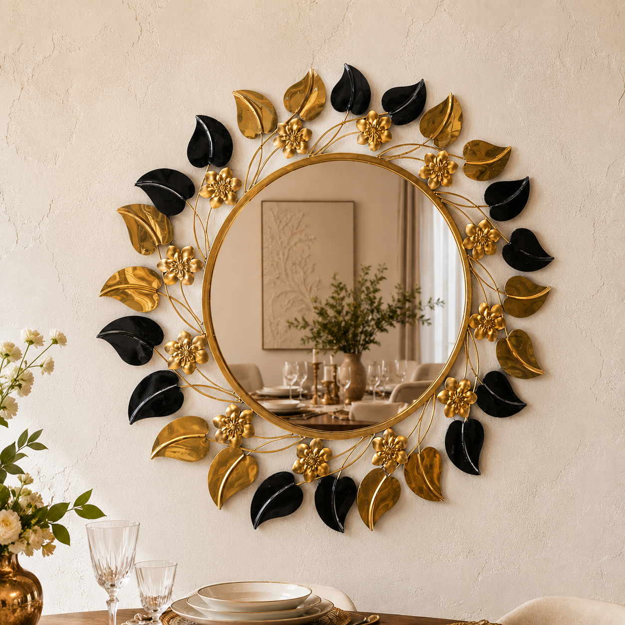 Abstract Metal Shell Round Mirror for Wall Decor