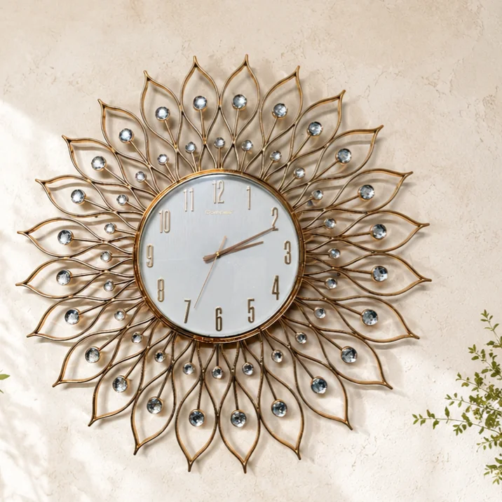 Decorative Gold Crystal Wall Clock | Statement Wall Art