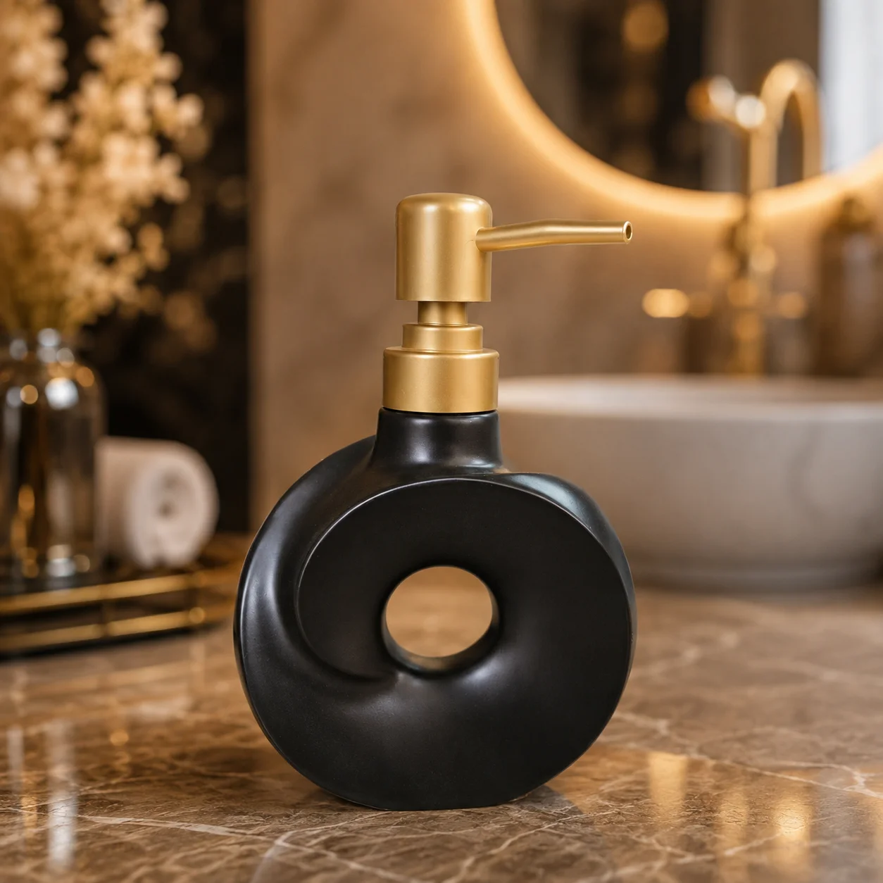 Modern Cream Ceramic Bathroom Countertop Organizer Black