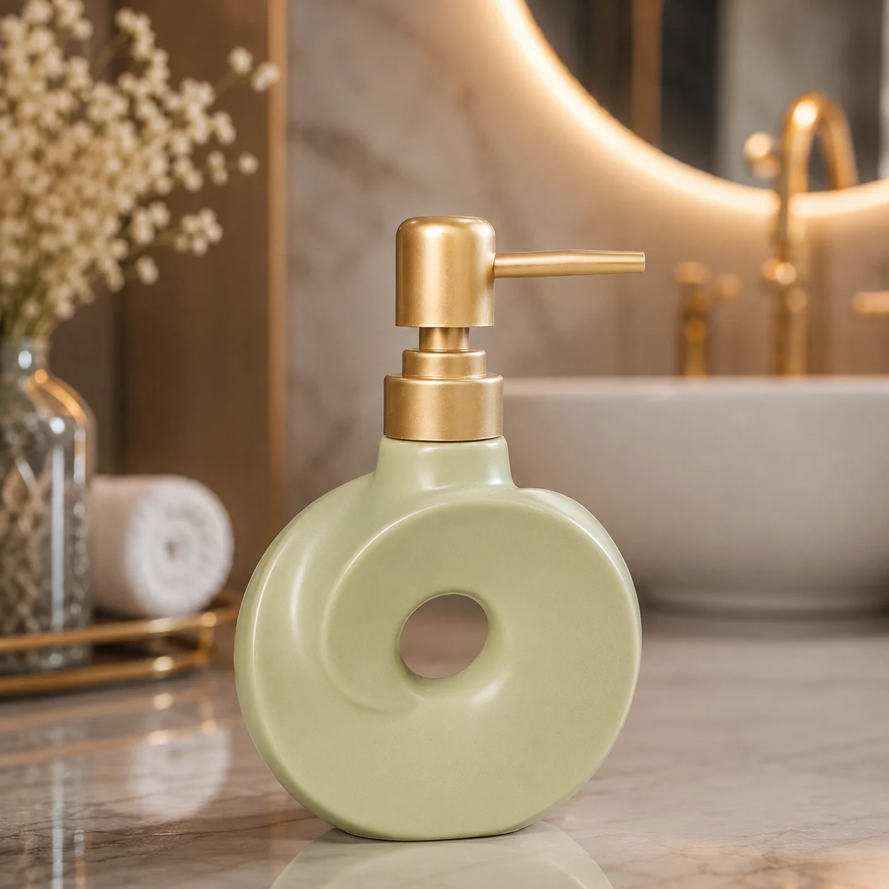 Modern Cream Ceramic Bathroom Countertop Organizer