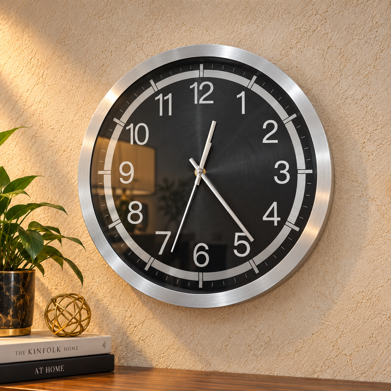 Buy Basic Metal Wall Clock | Compact Silver & Brown