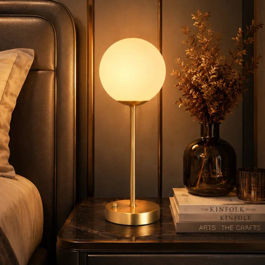 Compact Gold Globe Desk Lamp | Modern Table Accent Light