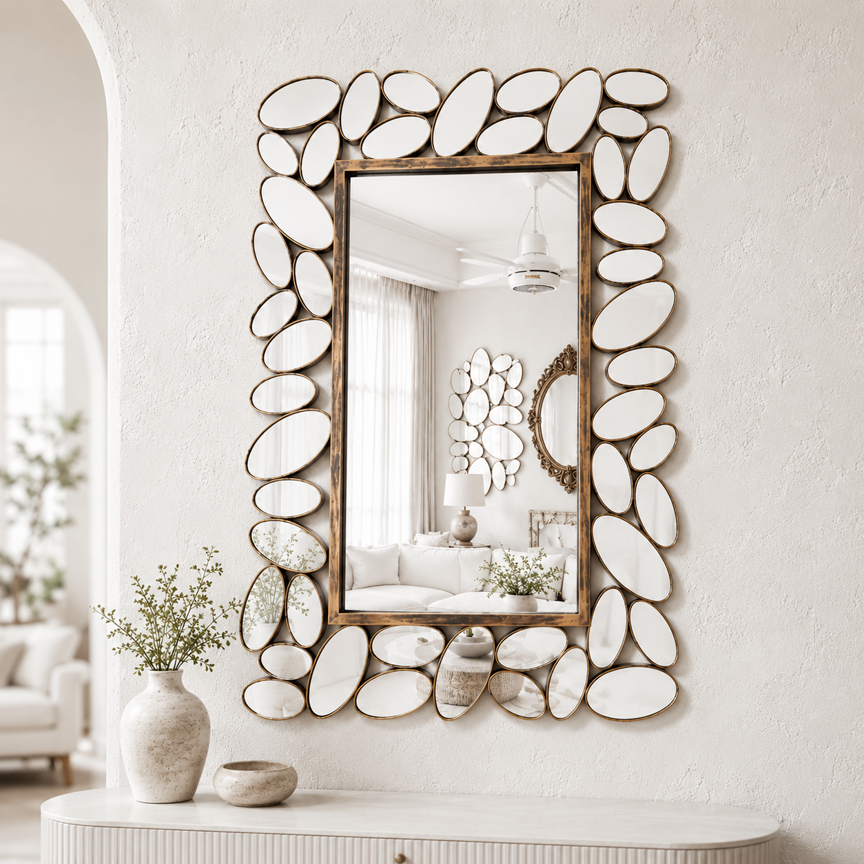Modern Gold Teardrop Hanging Wall Mirror Set