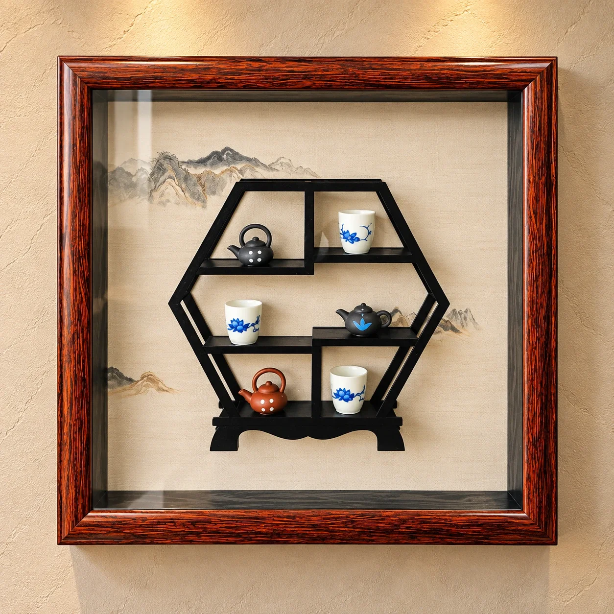 Handcrafted Chinese Teapot Shadow Box Frame Wall Art