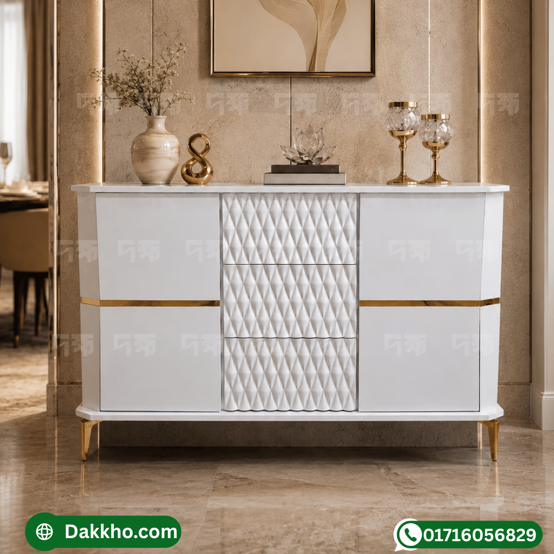 Modern White Buffet Cabinet with Elegant Gold Finish