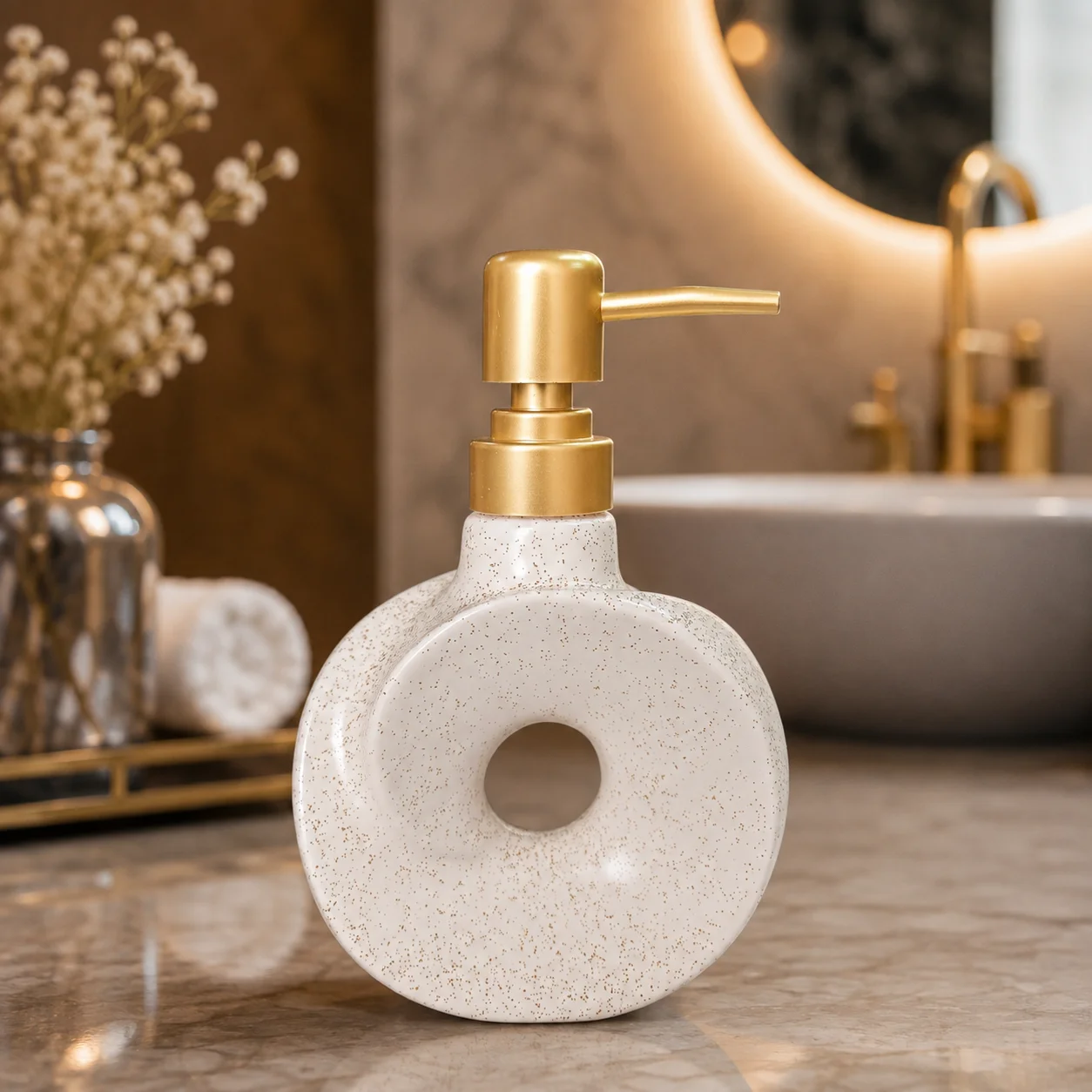 Modern Cream Ceramic Bathroom Countertop Organizer cream