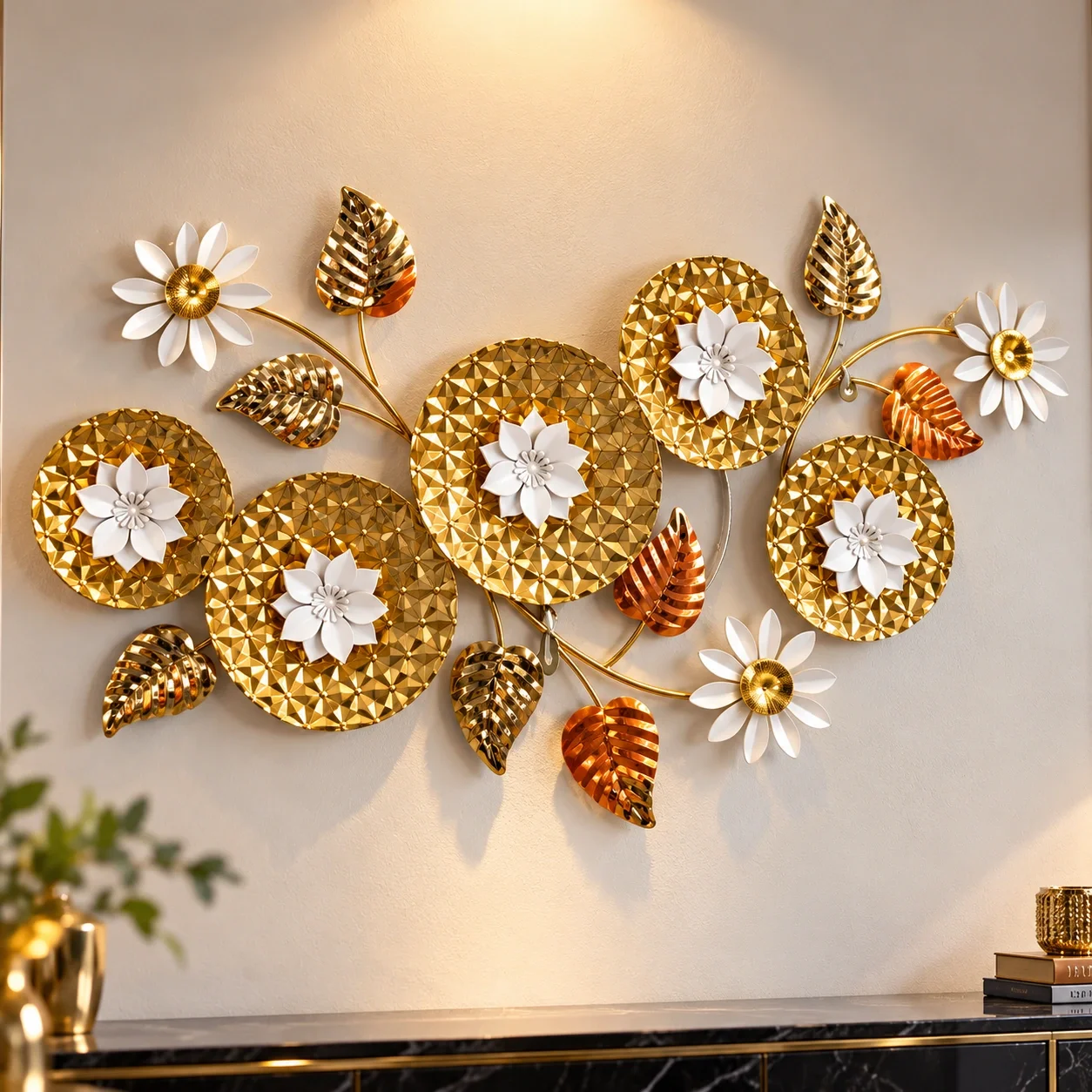 Modern Metal Floral Wall Art for Living Room Decor