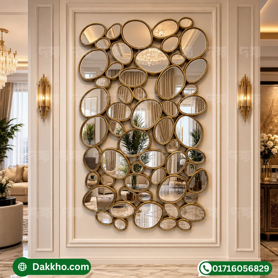 Modern Luxury Gold Oval Cluster Mirror for Living Room