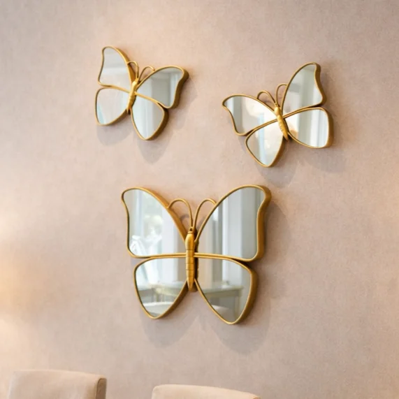 Golden Butterfly Wall Decor Set of 3 Luxury Mirror Art