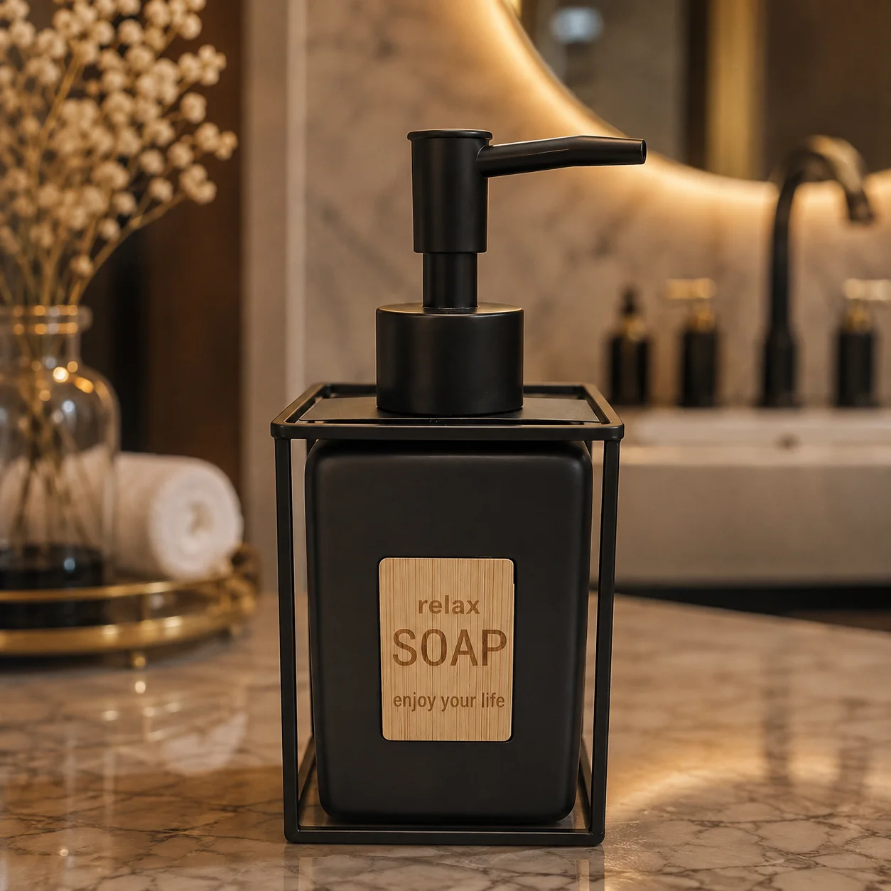 Designer Bathroom Countertop Black Ceramic Soap Dispenser