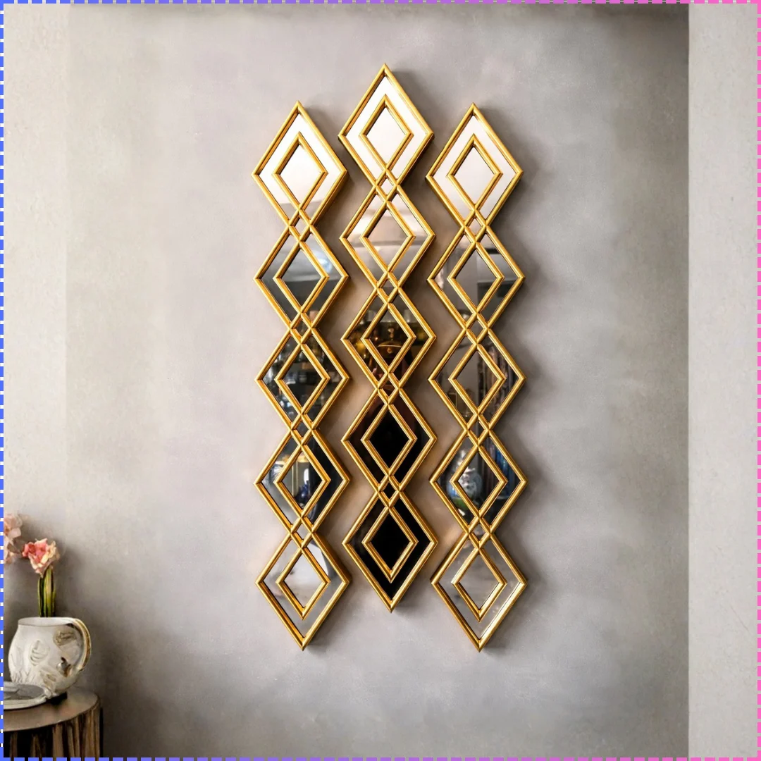 Elegant Diamond Shape Gold Wall Mirror Set