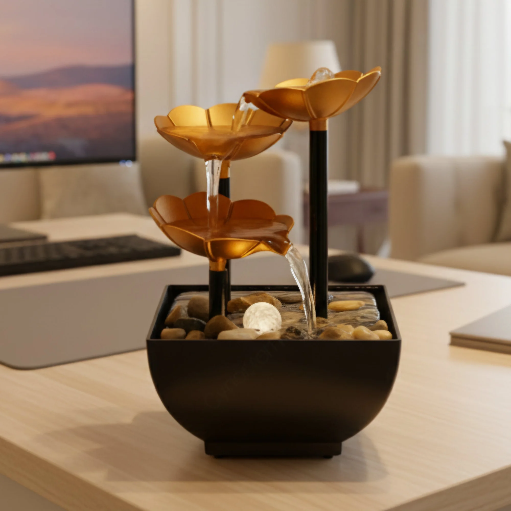 USB Powered Mini Tabletop Fountain with LED Flower