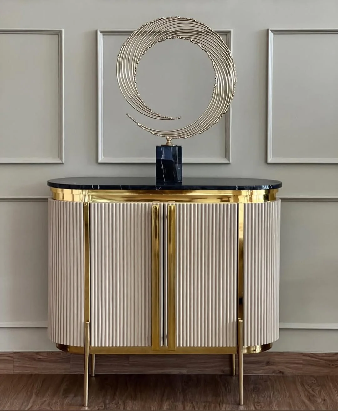 Elegant Fluted Cabinet with Gold Central Motif