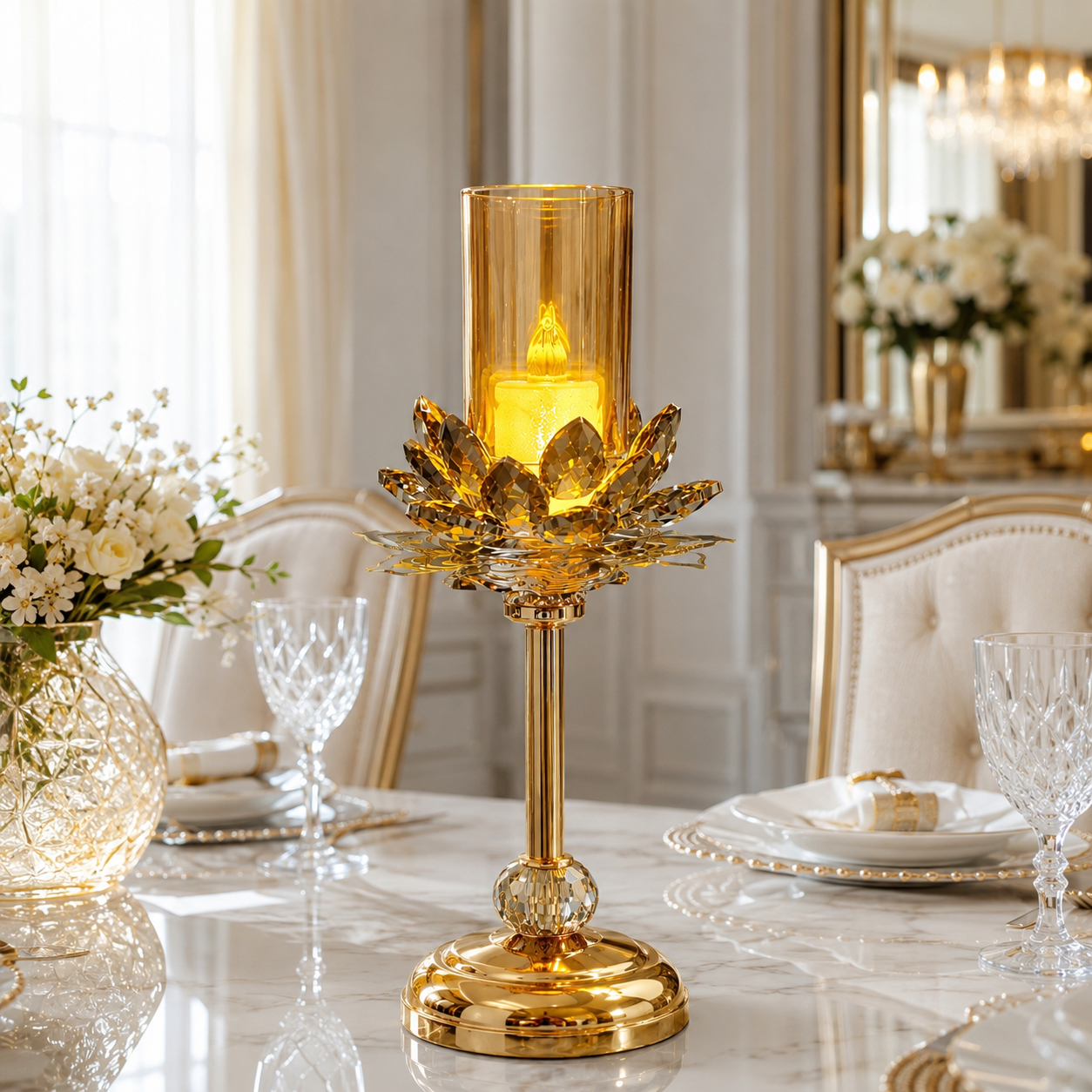 Luxury Floral Crystal Candle Holder for Home Interior
