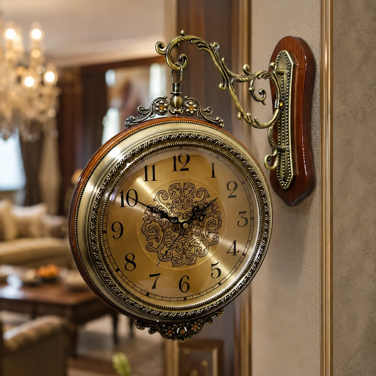 Elegant Vintage Station Wall Clock | Double Sided Brass