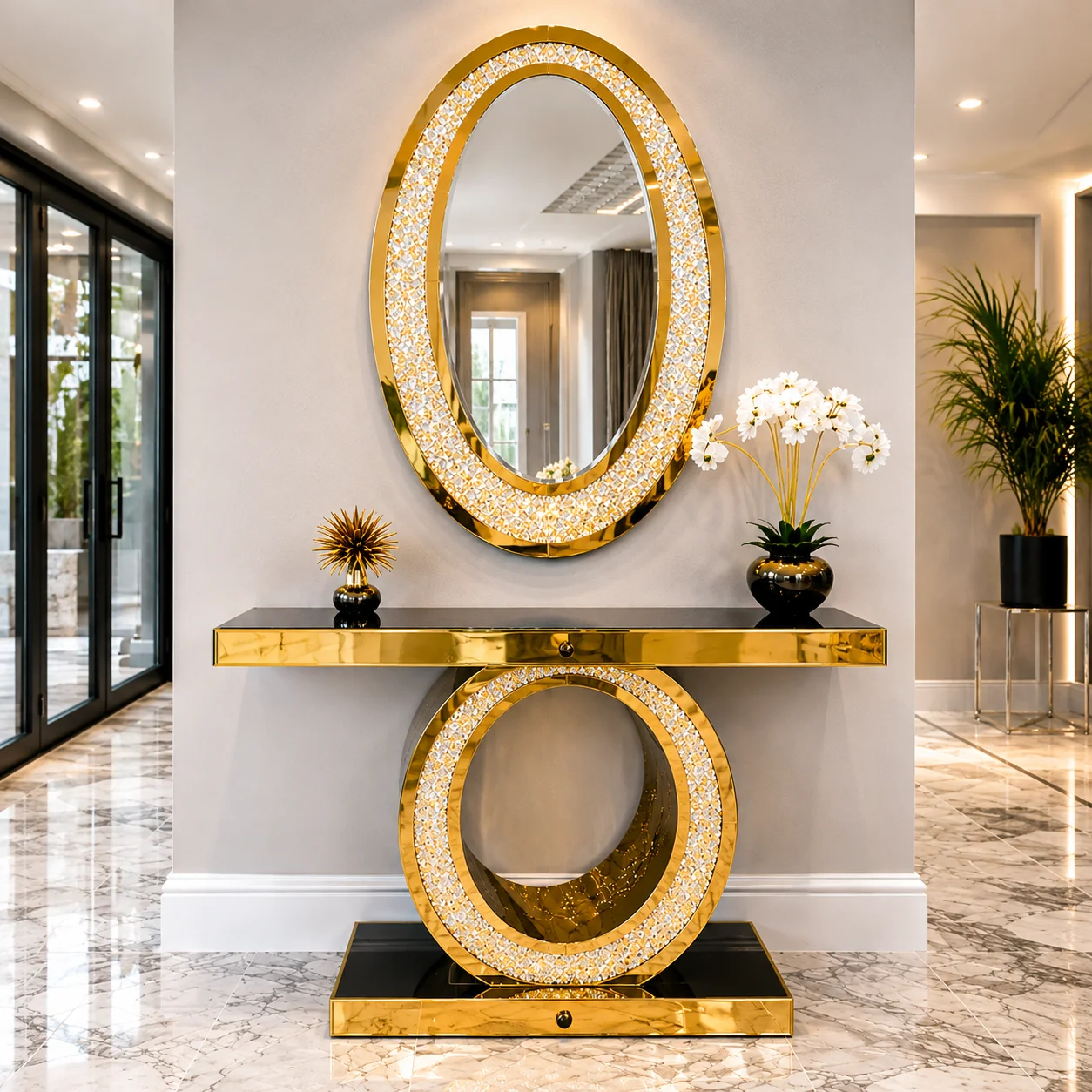 Gold Console Table Set | Crystal Entryway Table