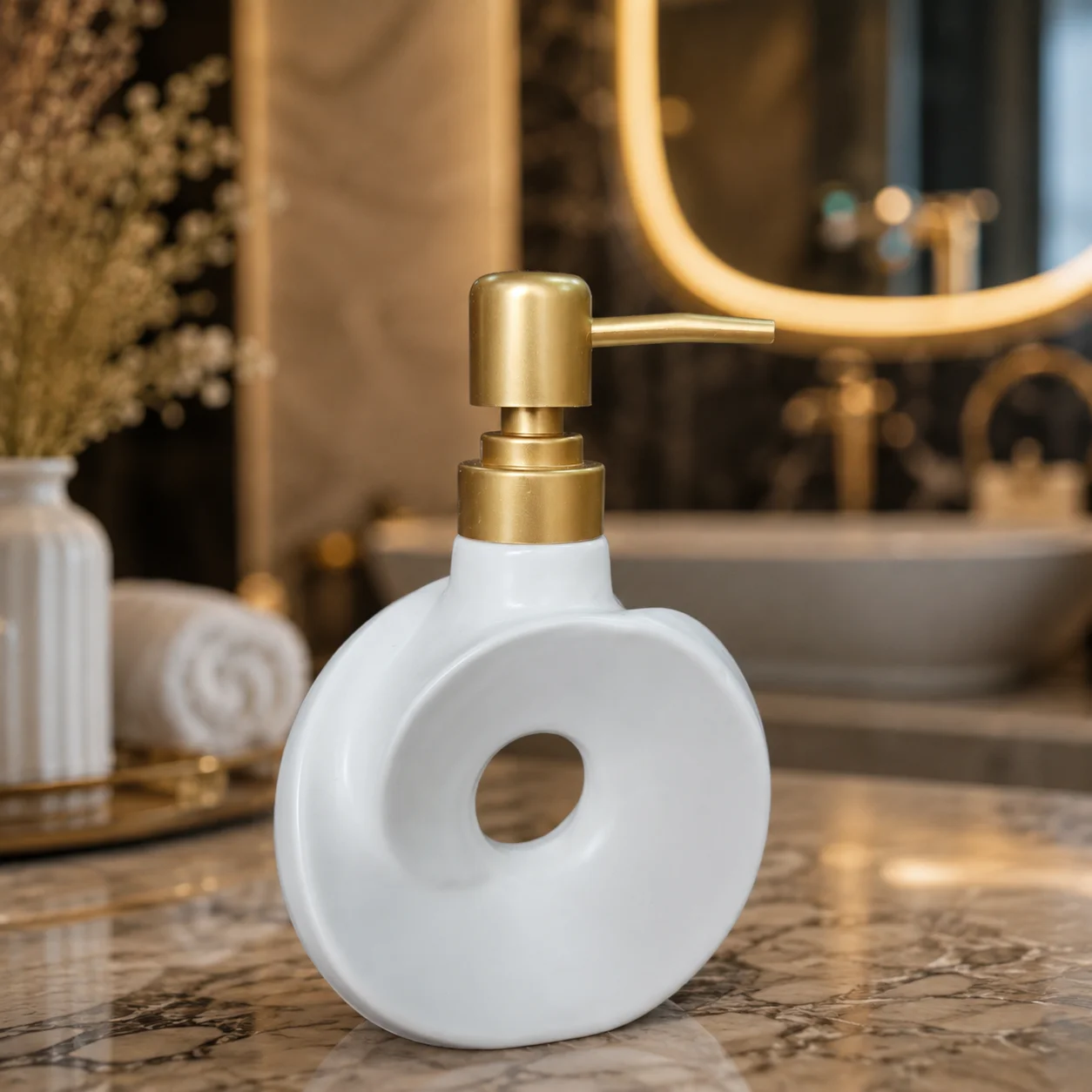 Modern Cream Ceramic Bathroom Countertop Organizer white