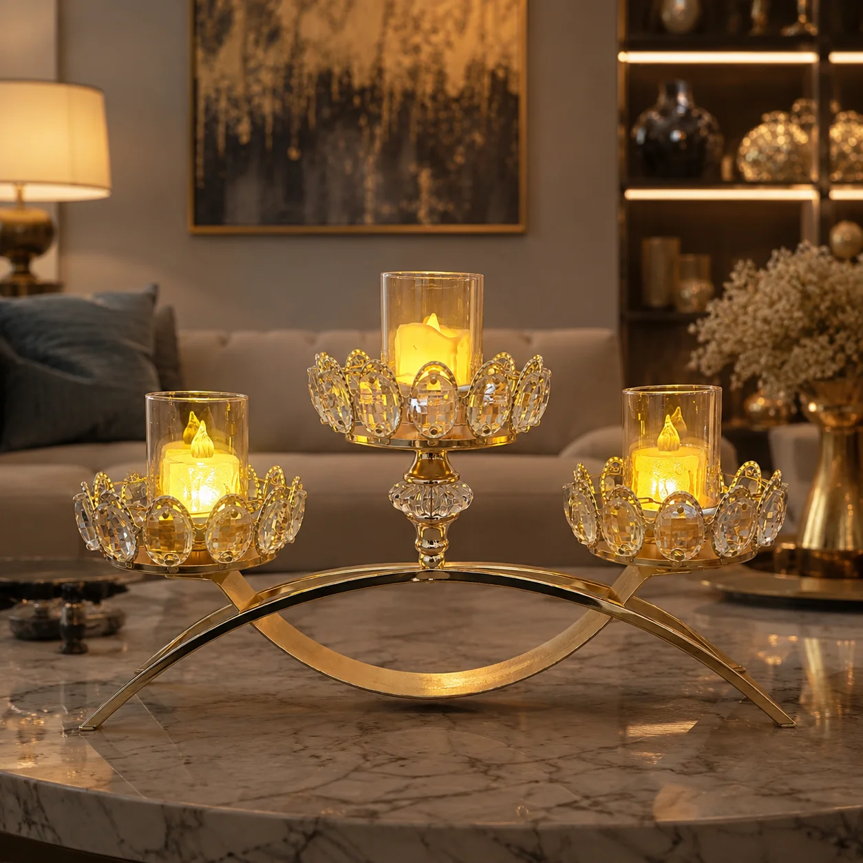 Luxury Tabletop Crystal Candle Holder for Living Room