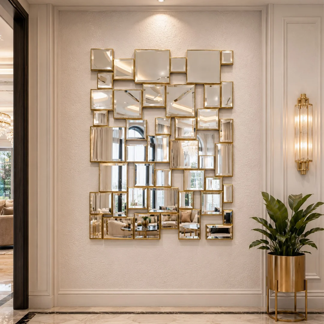 Elegant Geometric Gold Mirror Wall Art for Living Room