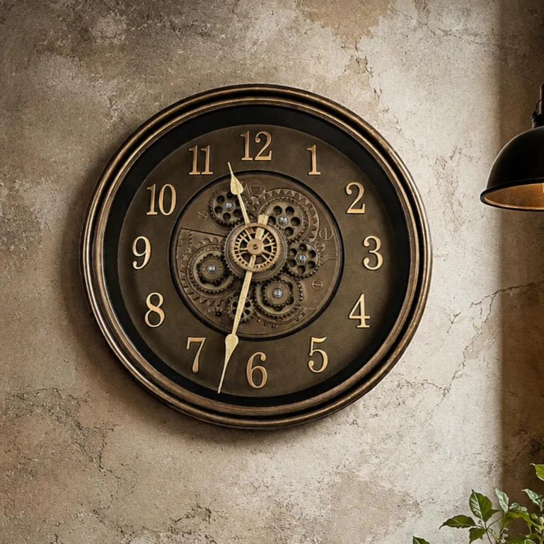 Luxury Antique Bronze Wall Clock | Mechanical Gear Display