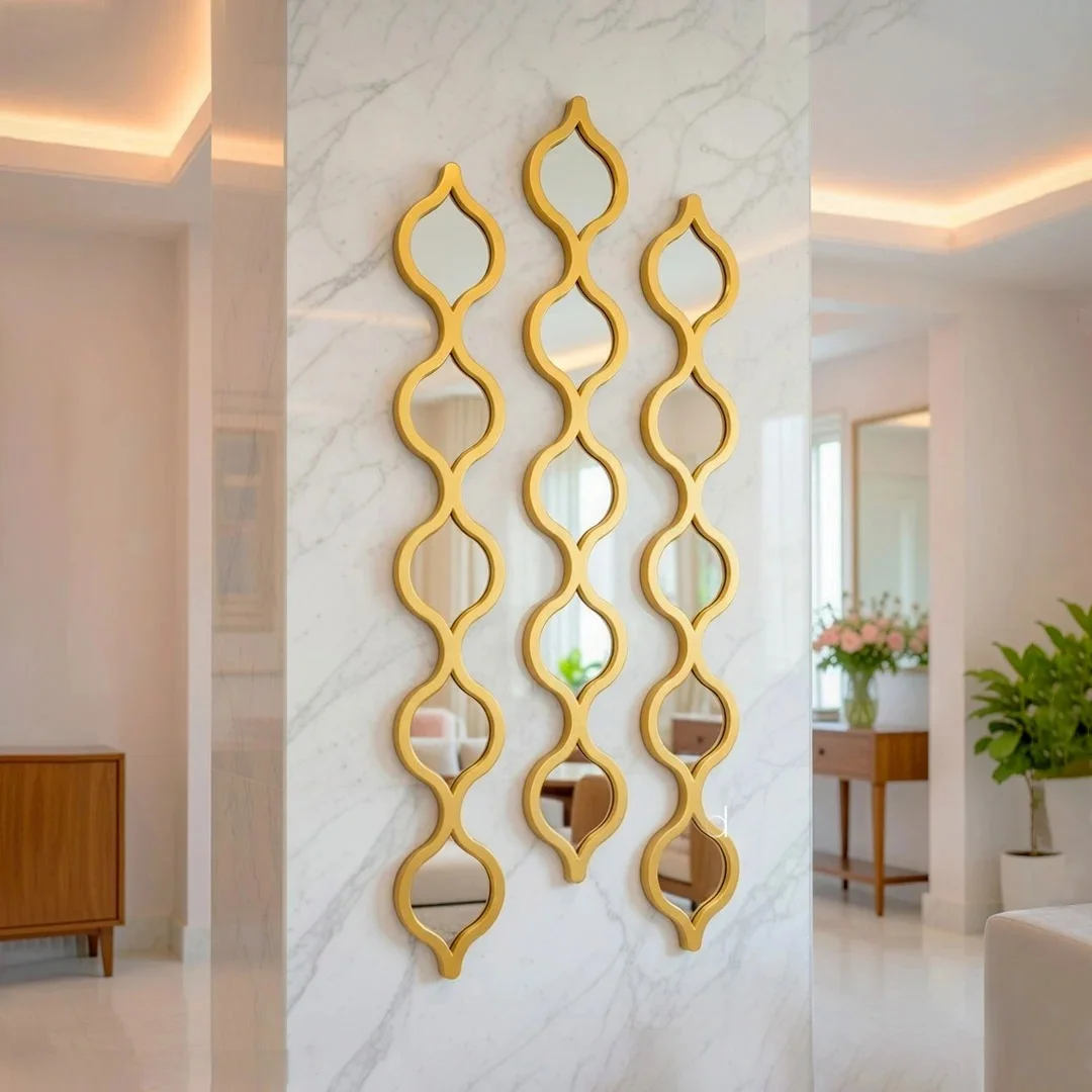 3Pcs Wavy Gold Wall Mirror Decor Set for Luxury Room